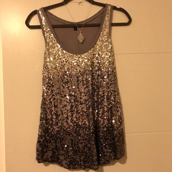 EUC Express Lilac Ombré Sequin Tank Top Sz M - Picture 1 of 7